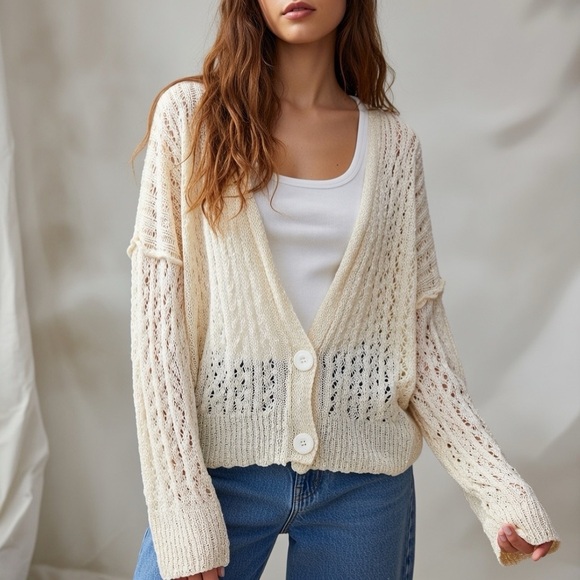 American Eagle Outfitters Sweaters - Don’t Ask Why by AEO Cottagecore Cream Knit Cardigan One Size OS